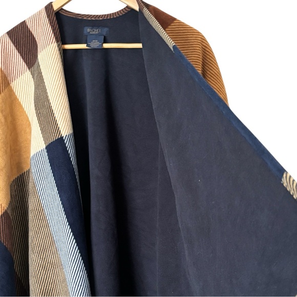 Rachel Roy Plaid Fringe Poncho Wrap Cape Shawl – Neutral Colorblock OS - Picture 5 of 10